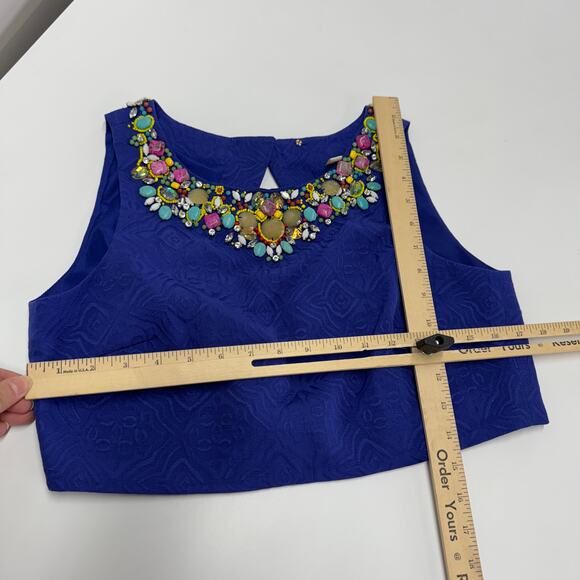 Anthropologie‎ Moulinette Soeurs Top Womens 4 Blue Jeweled Neck Crop Open Back - Picture 4 of 6